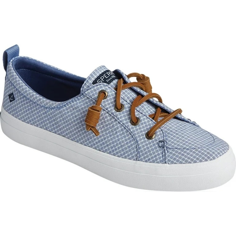 Sperry Light Blue Gingham Top-Sider Sneaker with Brown Laces - Picture 7 of 10
